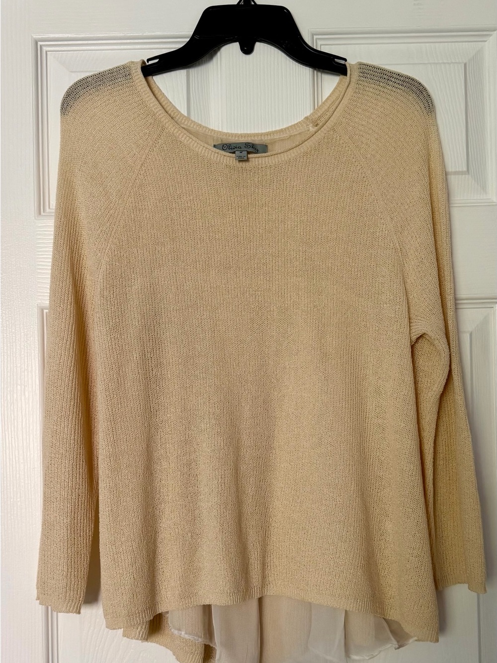 Olivia Sky Cream Lightweight Knit Sweater with Split Sheer-lined Back